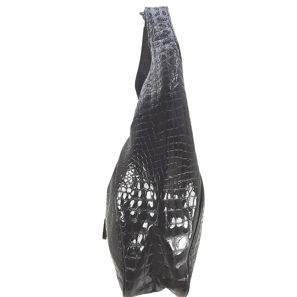 RARE! Michael Kors Penninsula Hobo Shoulder Bag Black Croc Emboss Patent Leather